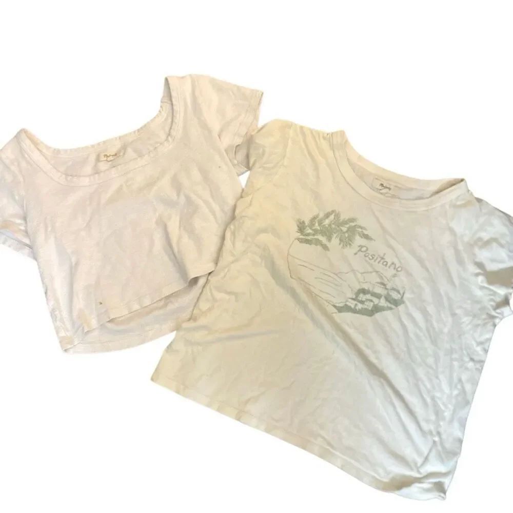 Madewell set of 2 short sleeve large white crop cream tshirt positano short slee